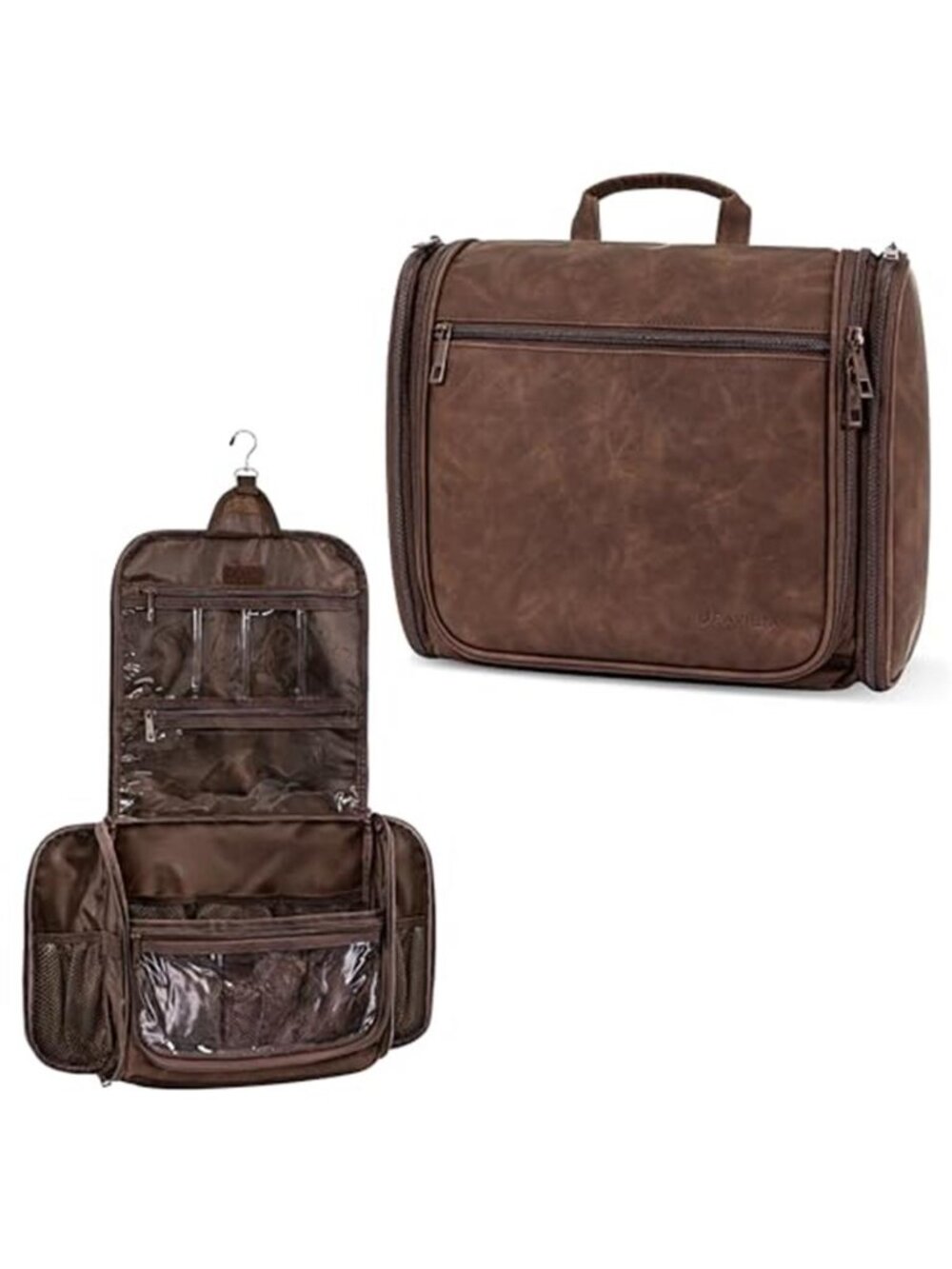 Large Hanging Toiletry Bag for Men Travel Shaving Organizer Brown